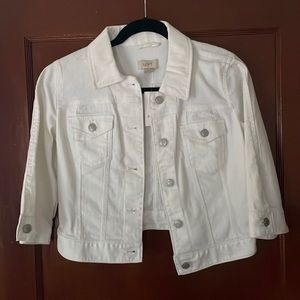 LOFT Cropped White Denim Jacket